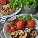 Schab grillowany z pomidorami i pieczarkami