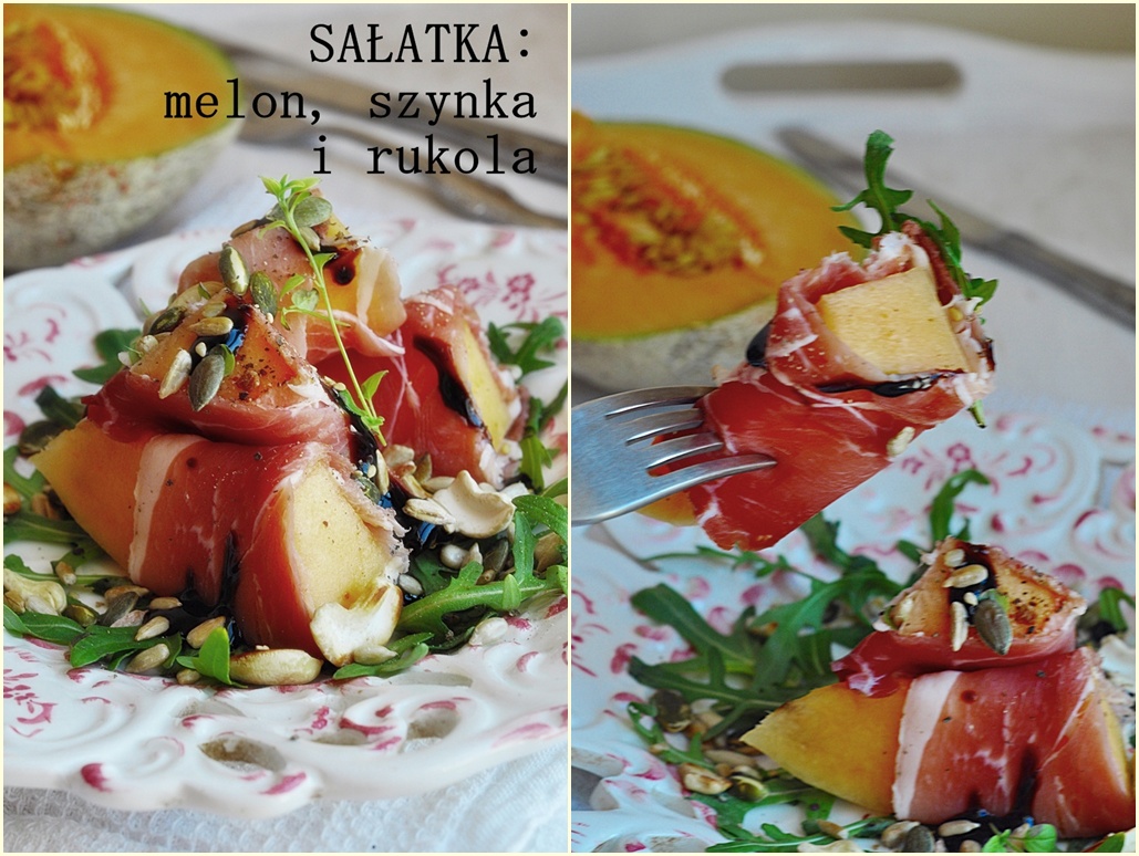 Sałatka z melonem, szynką i rukolą