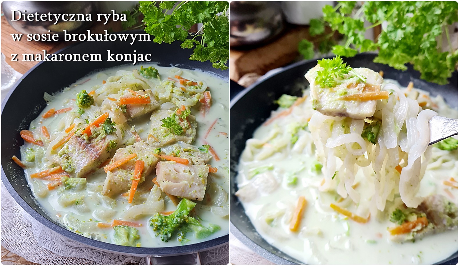 Ryba w sosie brokułowym z makaronem konjac